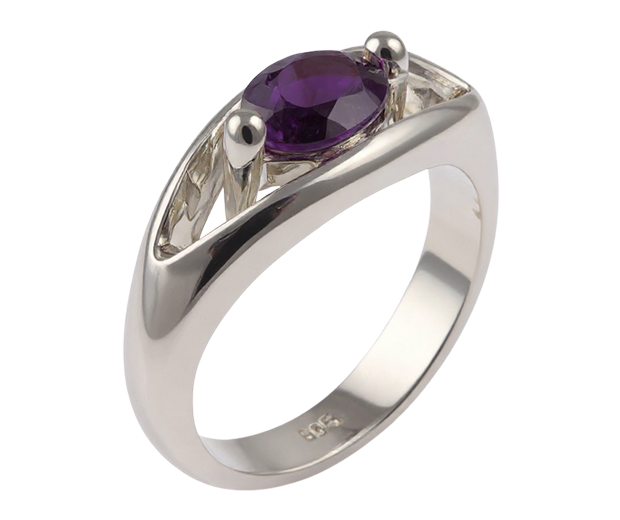 STERLING SILVER RING SET WITH 01 AMETHYST