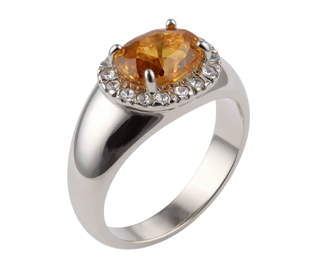 STERLING SILVER RING SET WITH 01 CITRINE AND 15 WHITE SAPPHIRES 