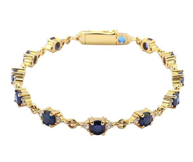 18KT YELLOW GOLD BRACELET SET WITH 13 BLUE SAPPHIRES AND 26 WHITE SAPPHIRES