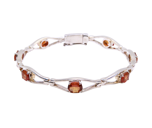 STERLING SILVER BRACELET SET WITH 7 GARNETS