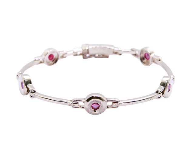 STERLING SILVER BRACELET SET WITH 1 RUBY AND 4 PINK SAPPHIRES 