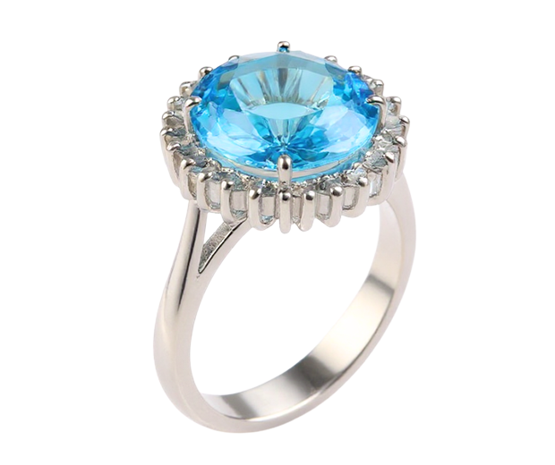 STERLING SILVER RING SET WITH 01 TOPAZ  AND 24 WHITE SAPPHIRES 
