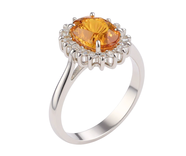 STERLING SILVER RING SET WITH  01 CITRINE AND 18 WHITE SAPPHIRES 
