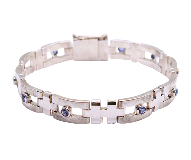 STERLING SILVER BRACELET SET WITH 10 BLUE SAPPHIRES
