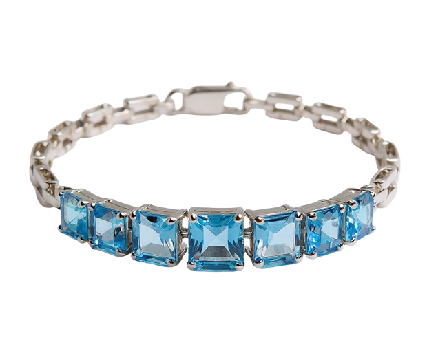 STERLING SILVER BRACELET SET WITH 07 BLUE TOPAZES
