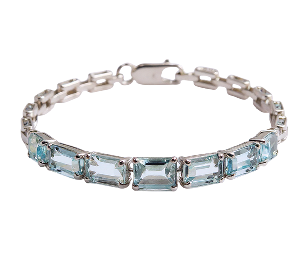 STERLING SILVER BRACELET SET WITH 07 AQUAMARINES
