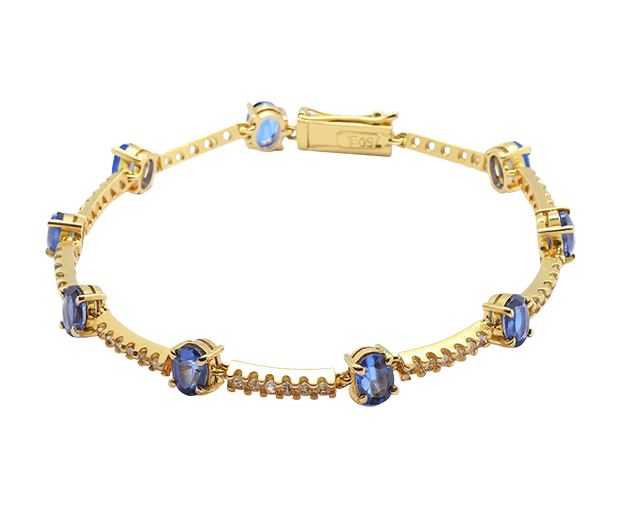 18KT GOLD BRACELET SET WITH 09 BLUE SAPPHIRES AND 54 WHITE SAPPHIRES