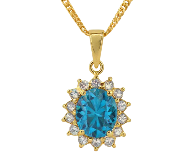 18KT GOLD PENDANT SET WITH 01 BLUE TOPAZ 14 WHITE SAPPHIRES
