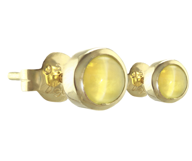 18KT GOLD EARRING PAIR SET WITH 02 CHRYSOBERYL CATS EYES