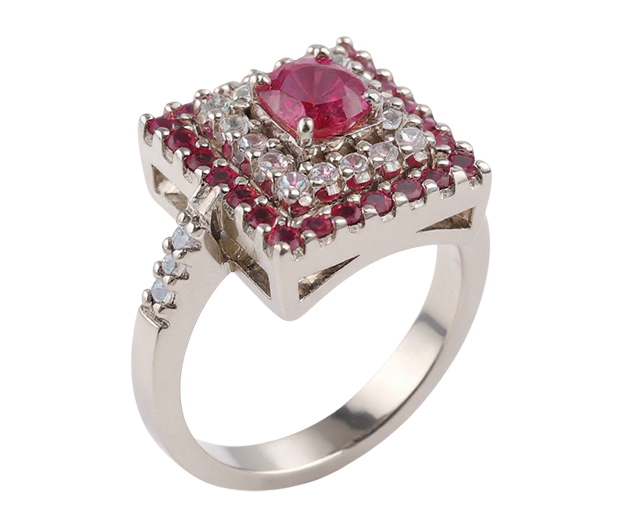 18KT WHITE GOLD RING SET WITH 22 WHITE SAPPHIRES AND 25 RUBIES 
