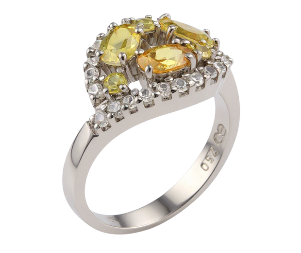 18KT WHITE GOLD RING SET WITH 06 YELLOW SAPPHIRES AND 24 WHITE SAPPHIRES 