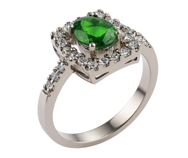 18KT WHITE GOLD RING SET WITH 01  DIOPSIDE AND 24 WHITE SAPPHIRES

