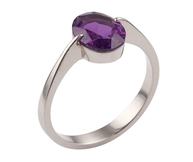 18KT WHITE GOLD RING SET WITH 01 AMETHYST 
