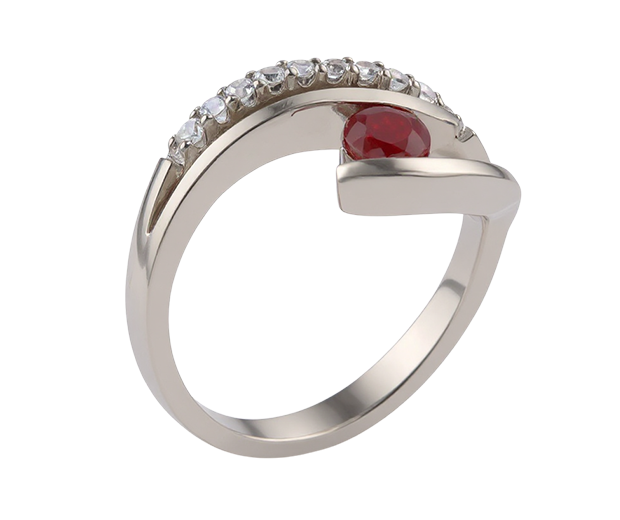 18KT WHITE GOLD RING 01 RUBY AND 10 WHITE SAPPHIRES 