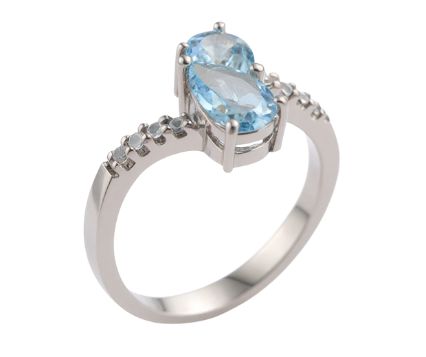 18KT WHITE GOLD RING SET WITH 02 AQUAMARINES 