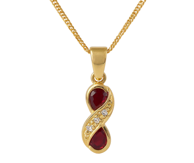 18KT GOLD PENDANT SET WITH 02 RUBIES AND 03 DIAMONDS