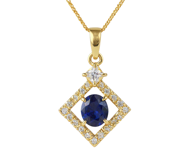 18KT GOLD PENDANT SET WITH 01 BLUE SAPPHIRE AND 20 WHITE SAPPHIRES 