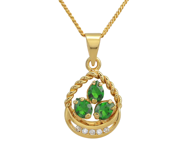 18KT GOLD PENDANT SET WITH 03 CHROME DIOPSIDES AND 05 DIAMONDS 