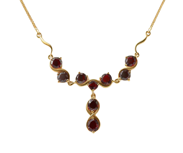 18KT GOLD NECKLACE SET  WITH 09 GARNETS