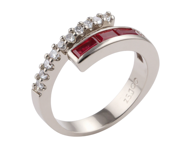 18KT WHITE GOLD RING SET WITH 05 RUBIES AND 10 WHITE SAPPHIRES 