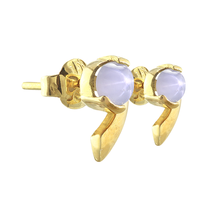 18KT GOLD EARRING PAIR SET WITH 02 STAR SAPPHIRES 