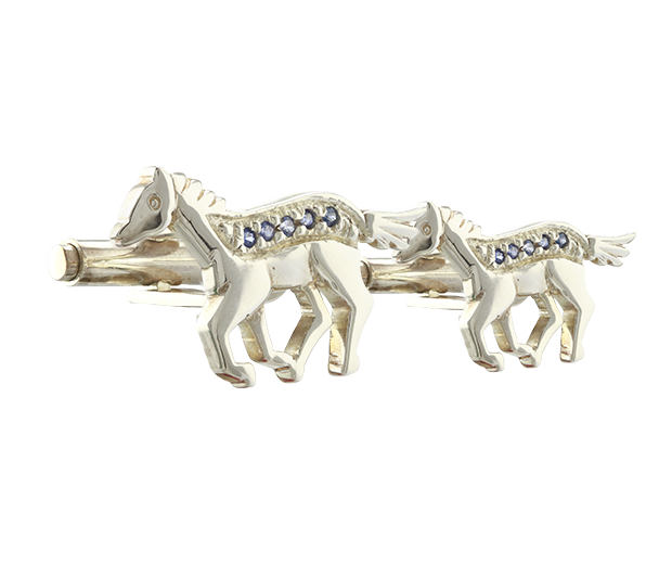 STERLING SILVER CUFFLINK PAIR SET WITH 10 BLUE SAPPHIRES 
