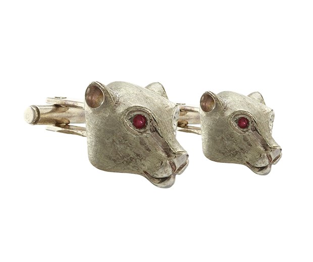 STERLING SILVER CUFFLINK PAIR SET WITH 04 RUBIES 